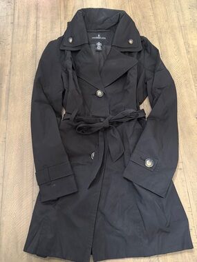 London Fog Black Women's Trench Coat with Tie Belt